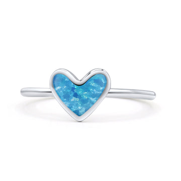 Solitaire Heart Promise Ring Band Statement Fashion Ring Lab Created Blue Opal 925 Sterling Silver